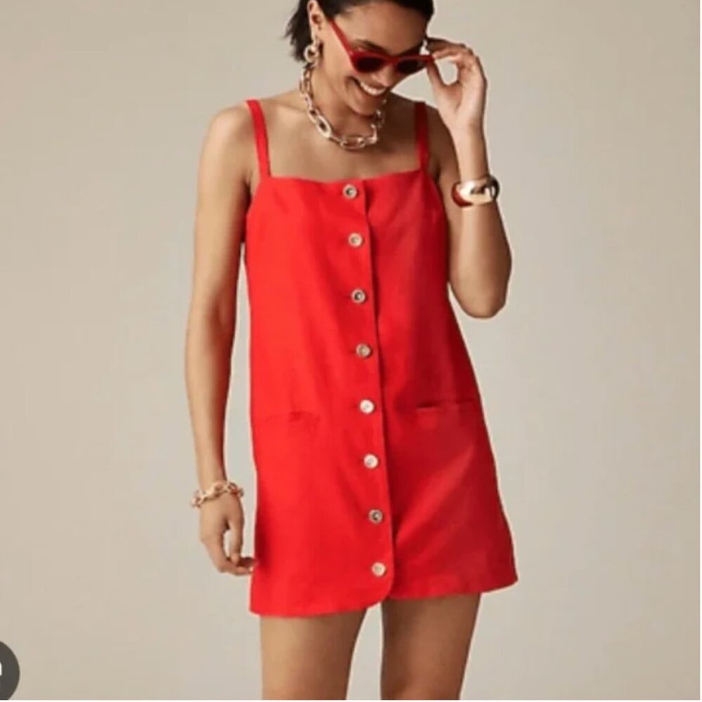 J. Crew Claudia Mini Linen Red Button-Down Dress